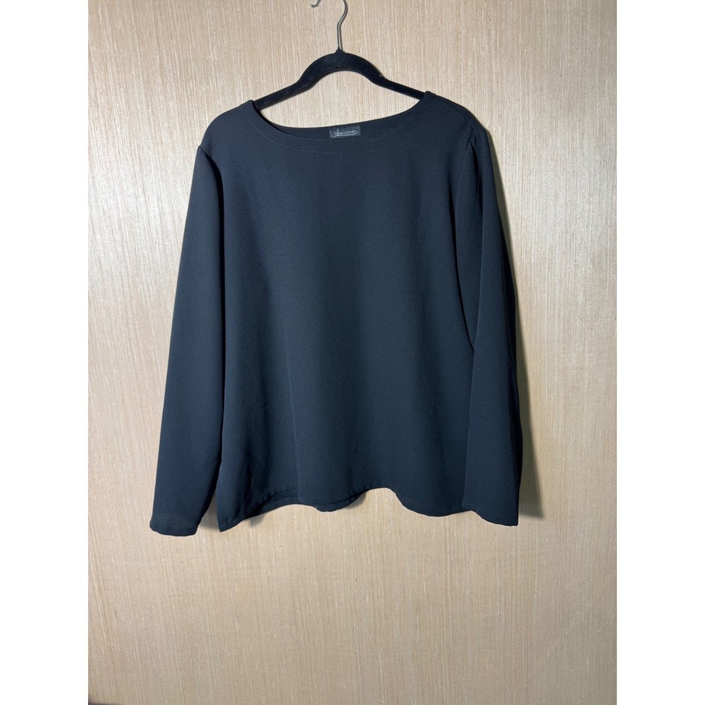 Allie Coosh $325 Lagenlook quiet luxury Black Long Sleeve Top Boat Neck Blouse